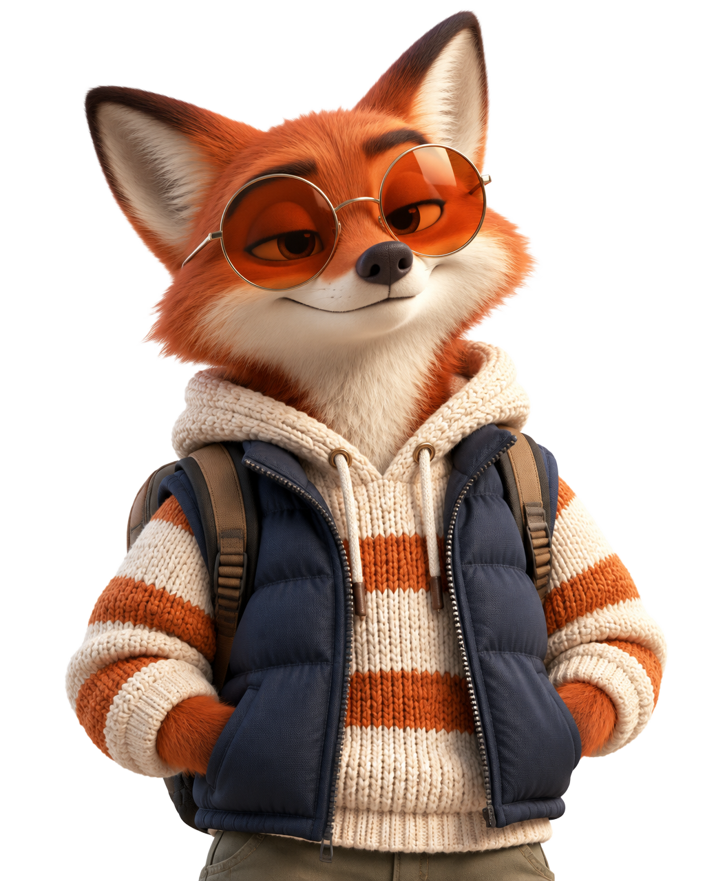 Kitsu fox mascot in sunglasses and a striped hoodie